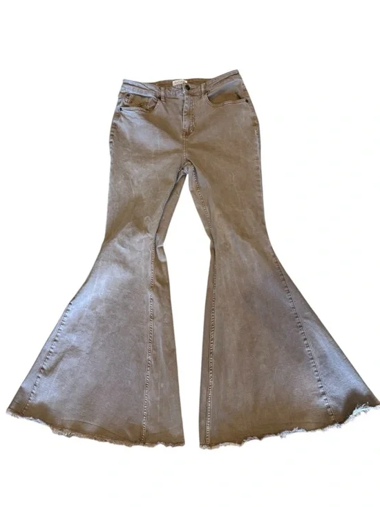 Shyanne Khaki Brown High-Rise Super Flare Western Jeans Raw Hem Women’s 33 X 32 - Picture 2 of 13